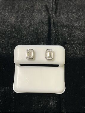 925 Sterling Silver Emerald Cut Moissanite Studs | Bezel Set | 2CTW | Screw Back